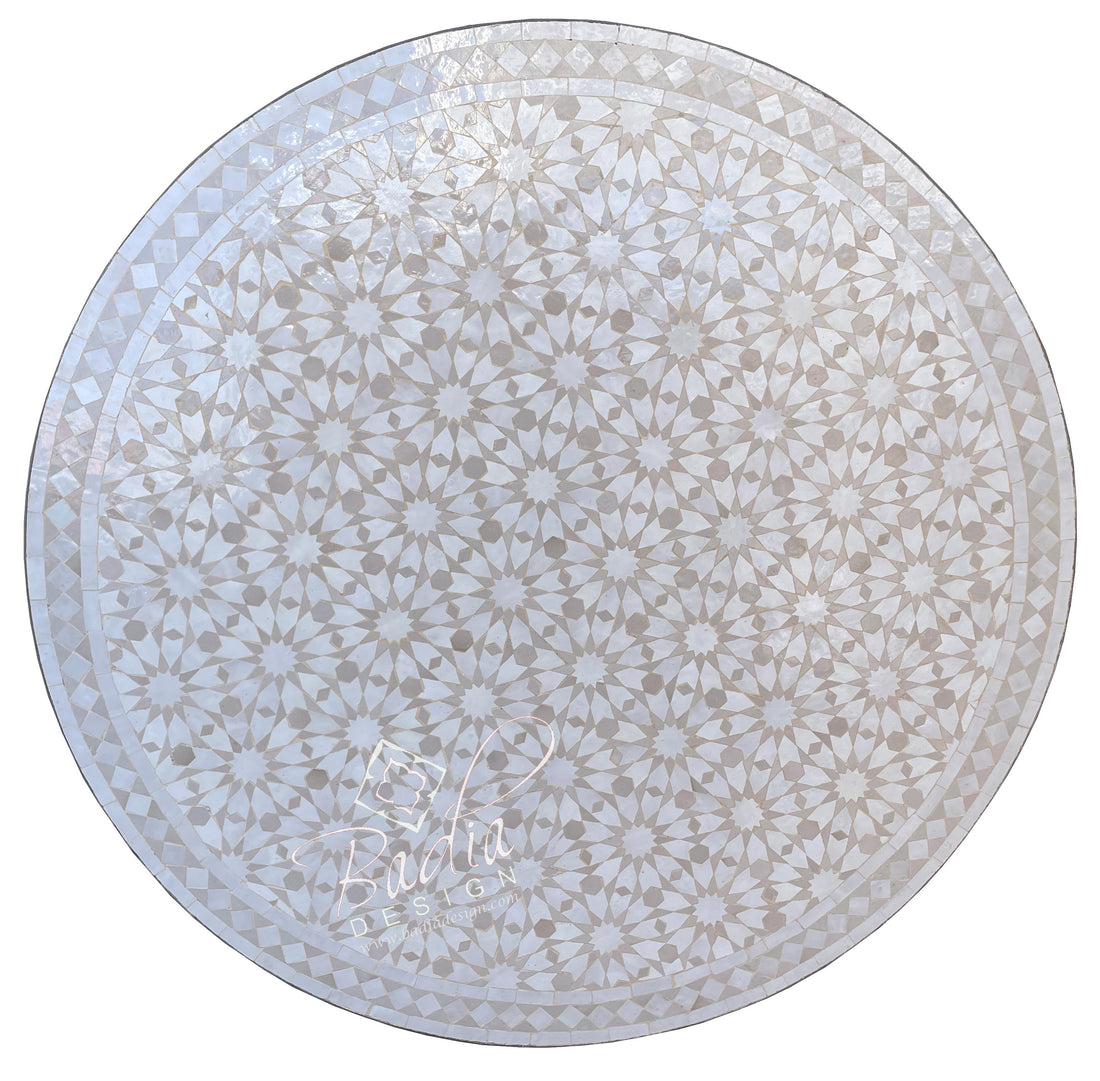 Moroccan White and Beige Mosaic Tile Table Top