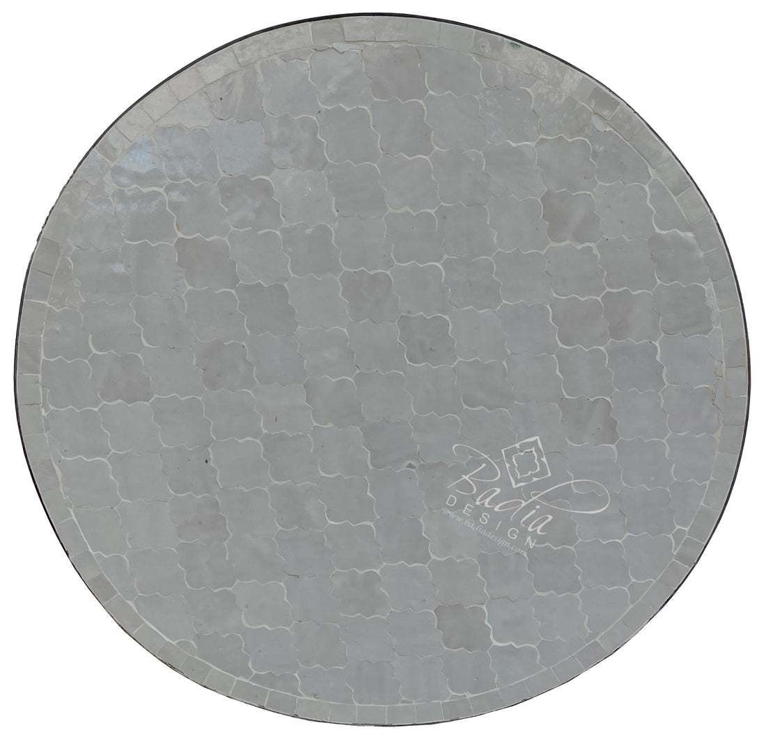 Intricately Designed Off White Mosaic Round Tile Table Top