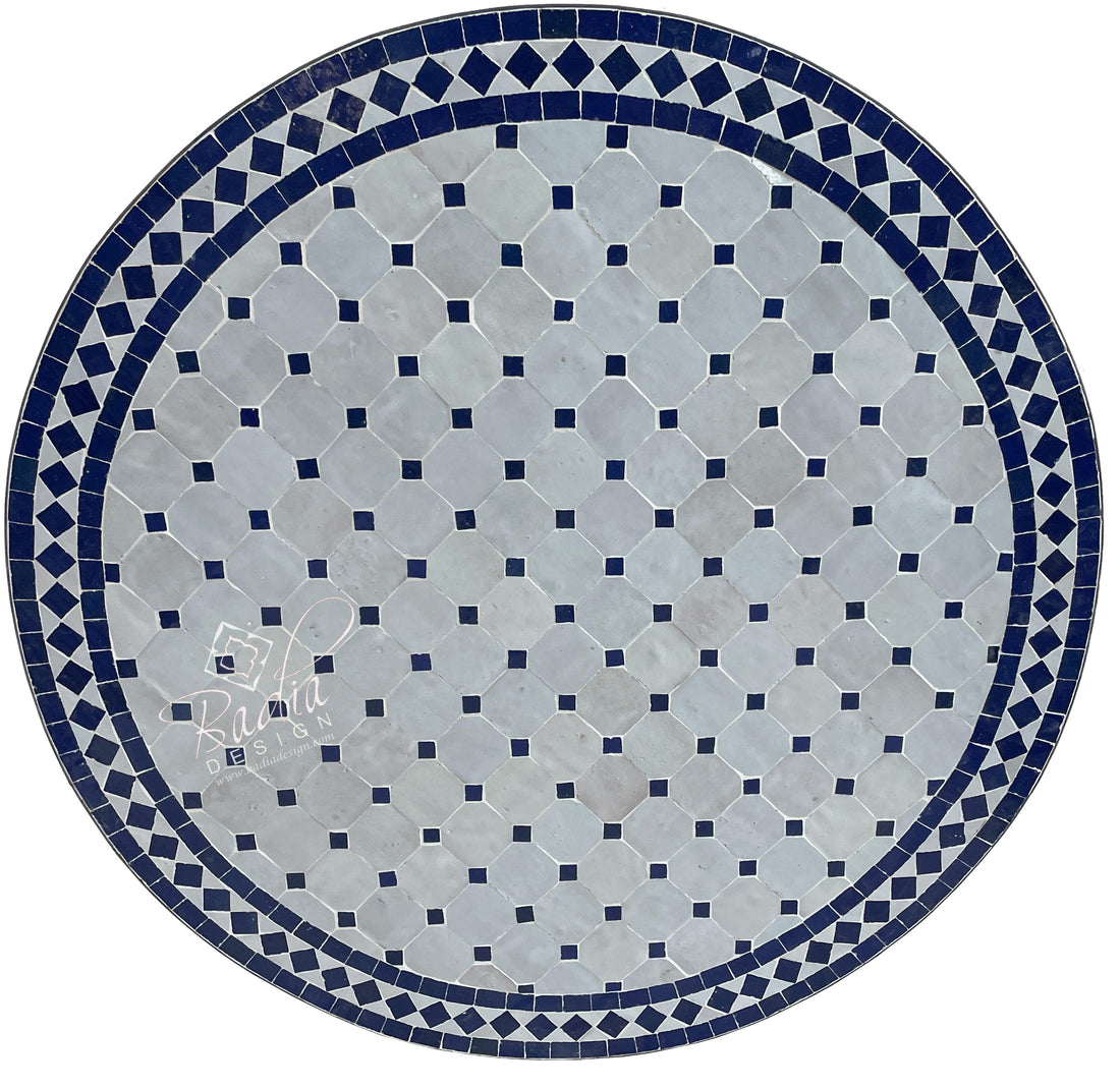 Blue and Beige Moroccan Mosaic Ceramic Tile Table Top