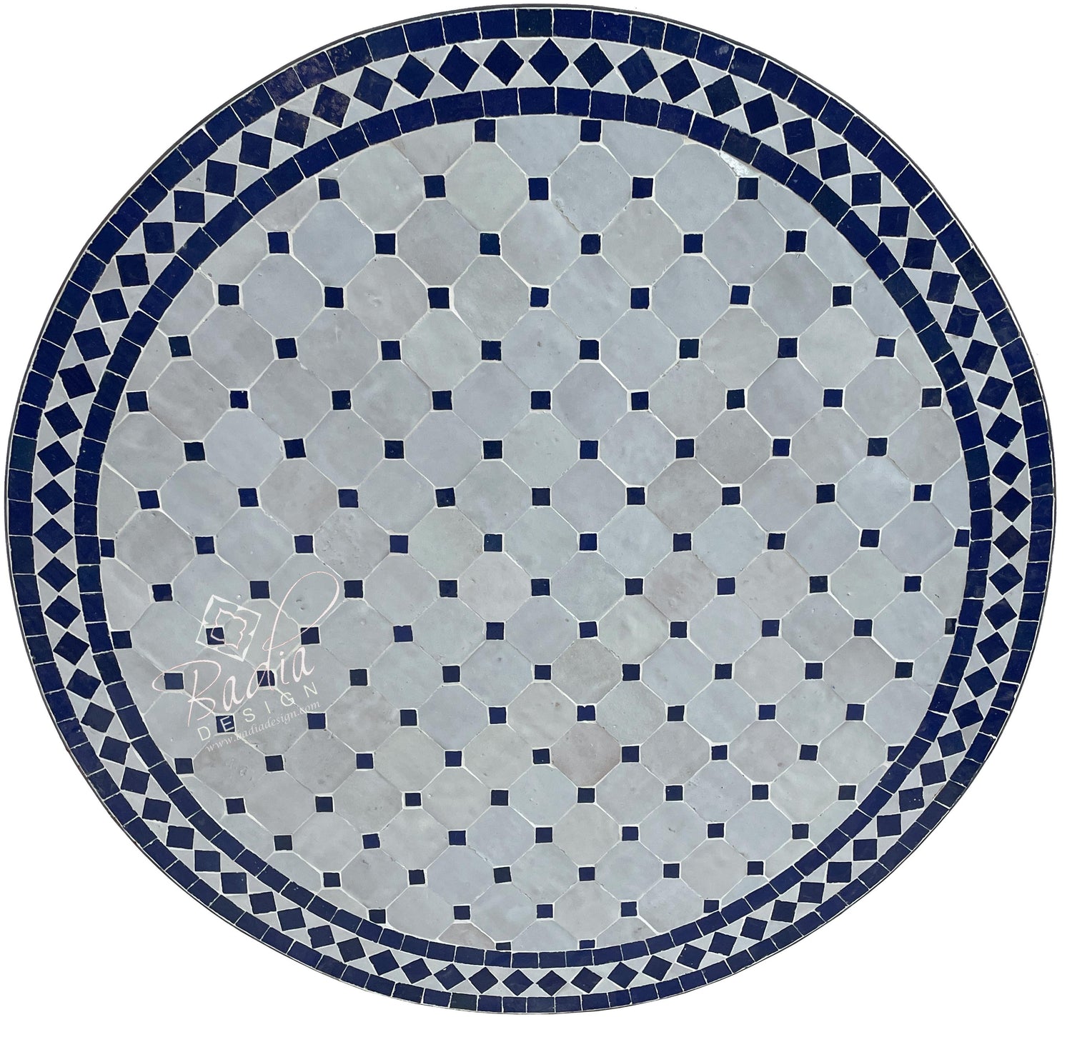 Blue and Beige Moroccan Mosaic Ceramic Tile Table Top