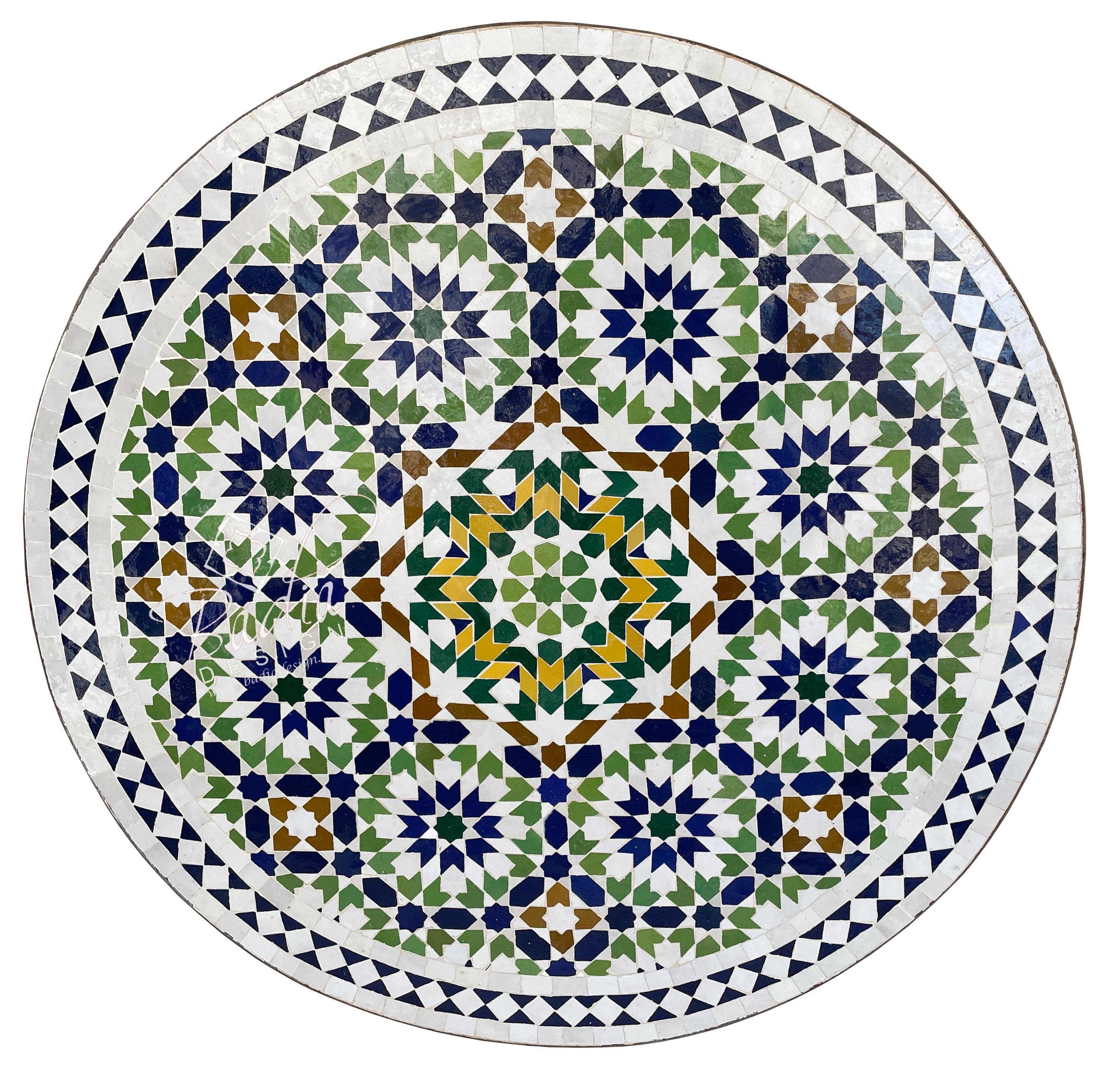 Moroccan Green and White Multi-Color Intricately Designed Tile Table Top