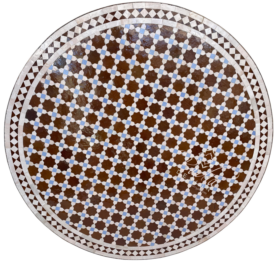 Moroccan White and Brown Mosaic Tile Table Top