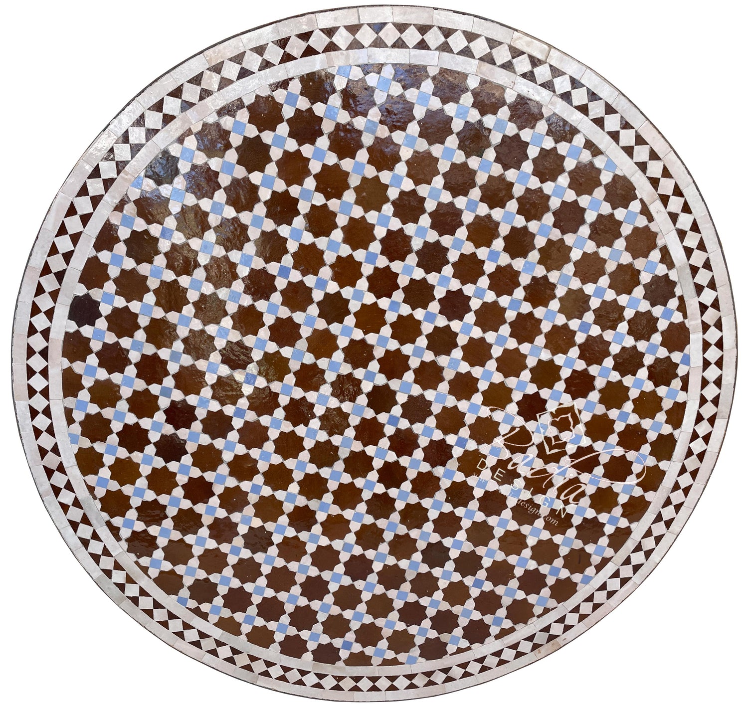 Moroccan White and Brown Mosaic Tile Table Top