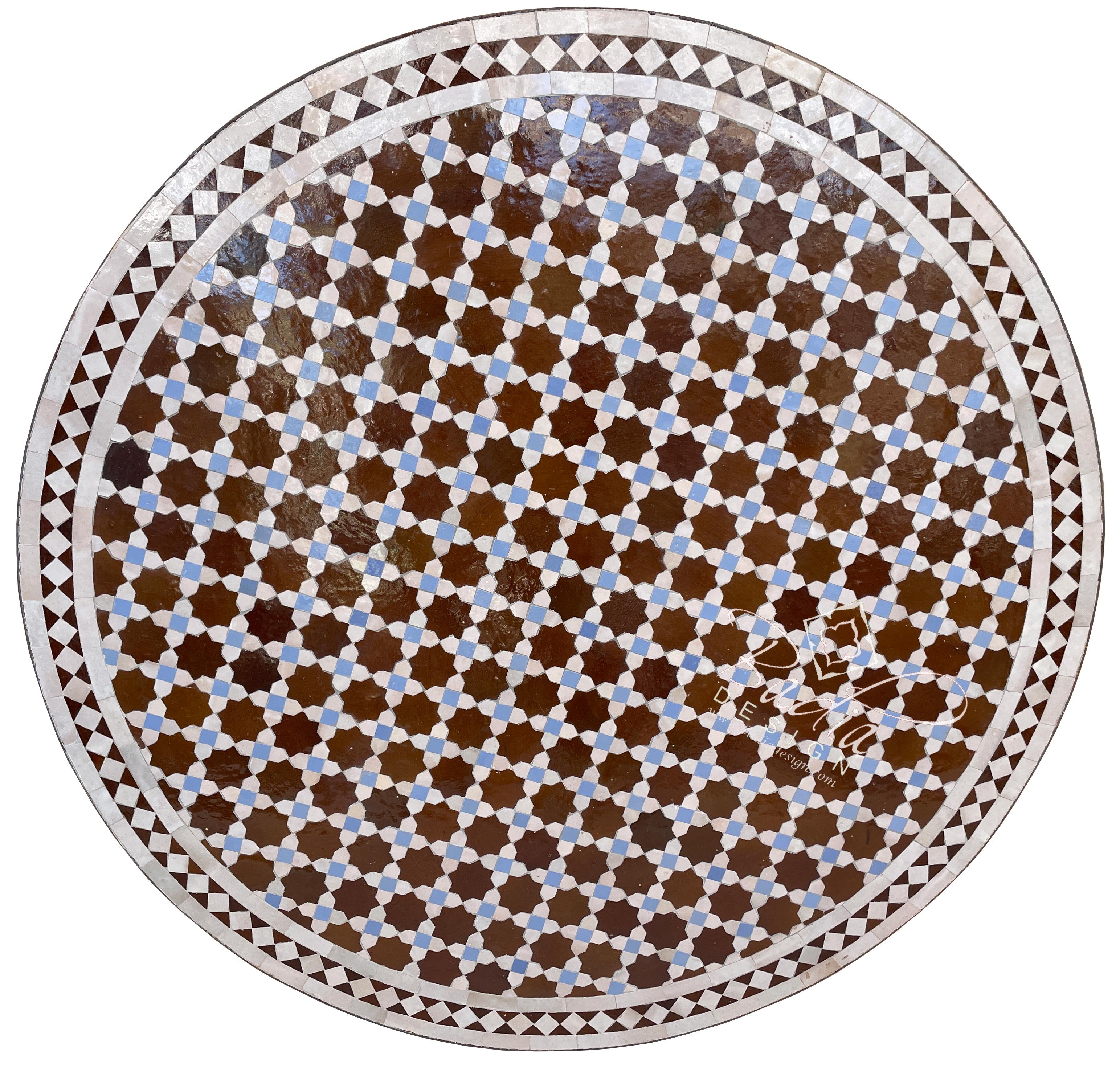 Moroccan White and Brown Mosaic Tile Table Top