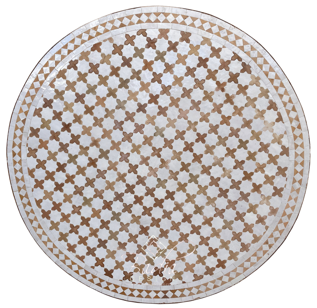 White and Beige Moroccan Mosaic Tile Table Top