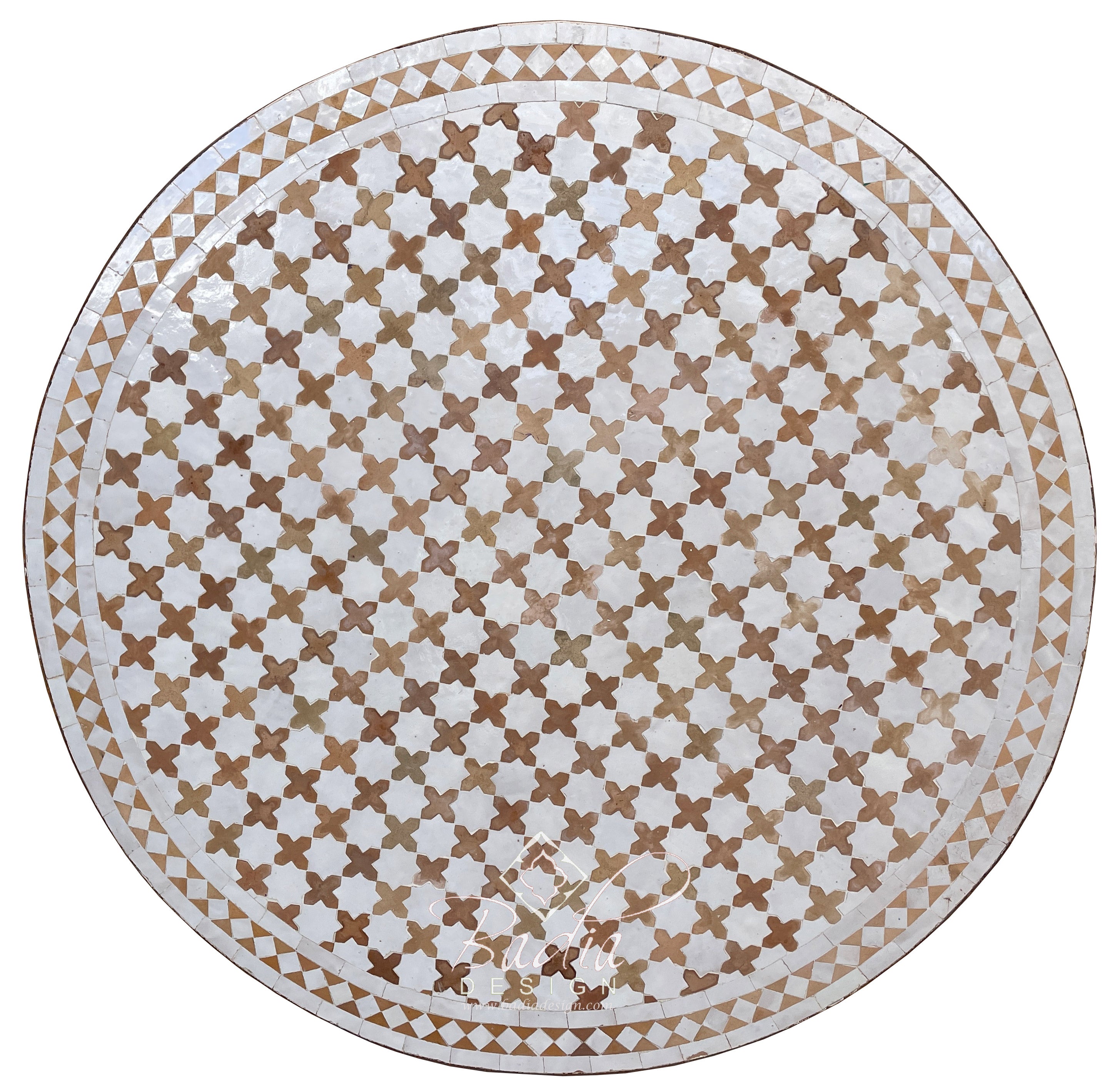 White and Beige Moroccan Mosaic Tile Table Top