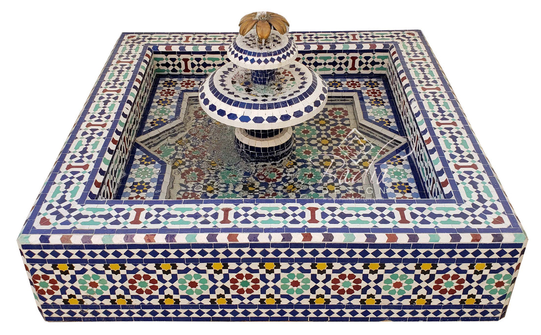 Moroccan Mosaic Square Shaped Floor Water Fountain