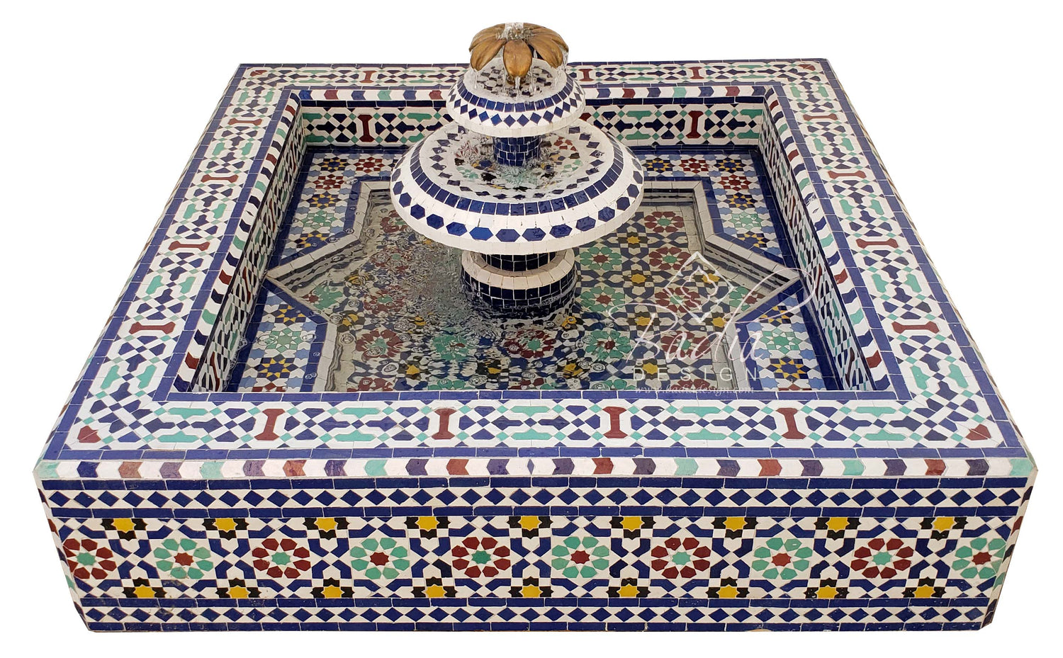 Moroccan Mosaic Square Shaped Floor Water Fountain