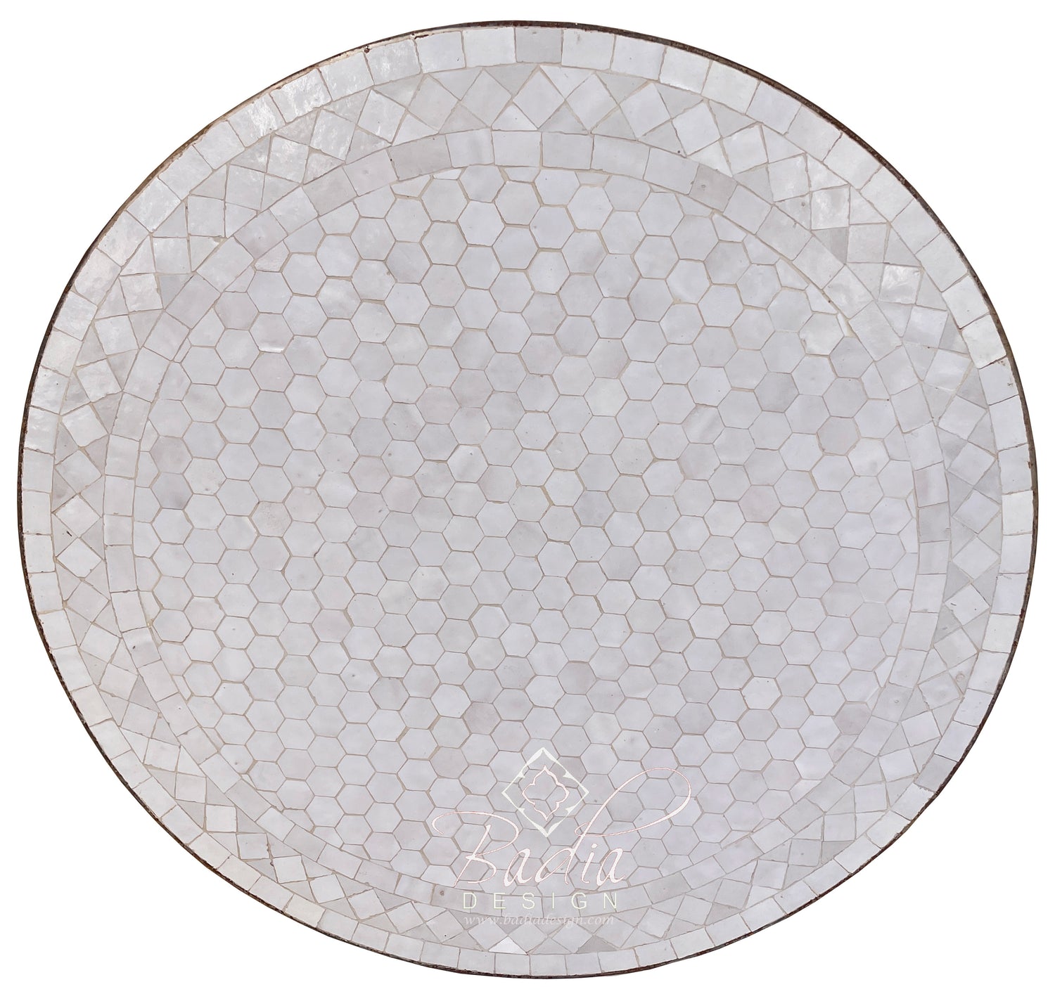 Round Moroccan Intricately Designed White Tile Table Top