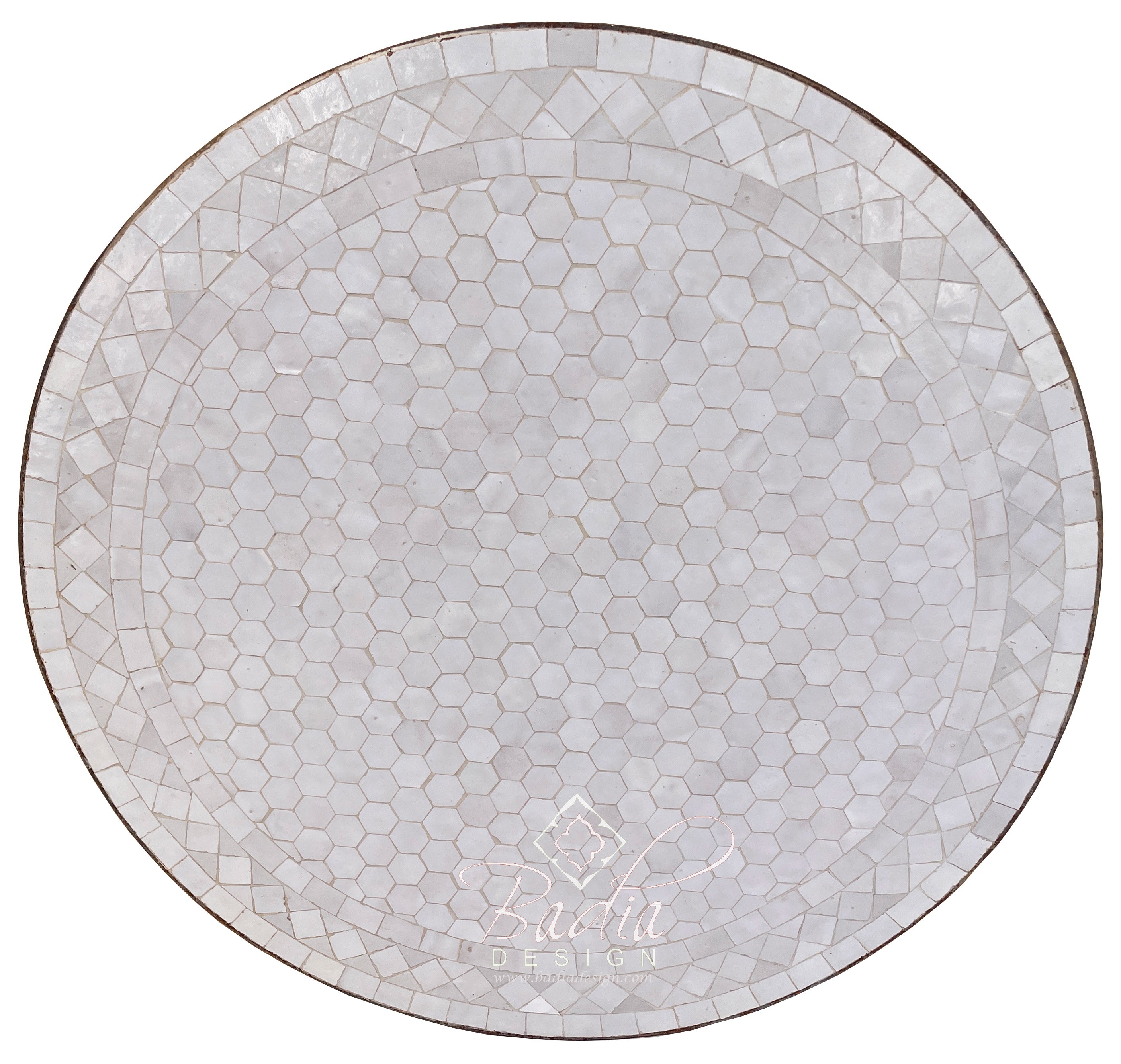 Round Moroccan Intricately Designed White Tile Table Top