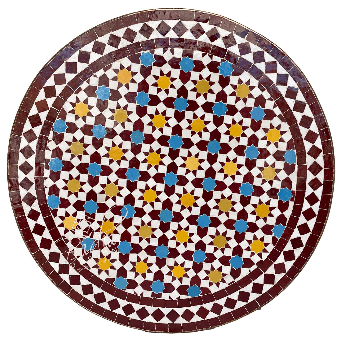 Red and Multi-Color Moroccan Intricately Designed Round Tile Table Top