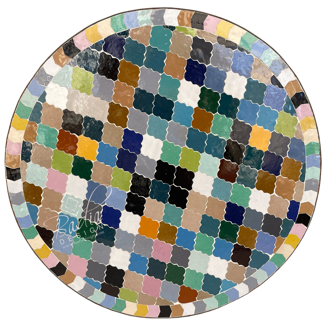 Intricately Designed Round Multi-Color Tile Table Top