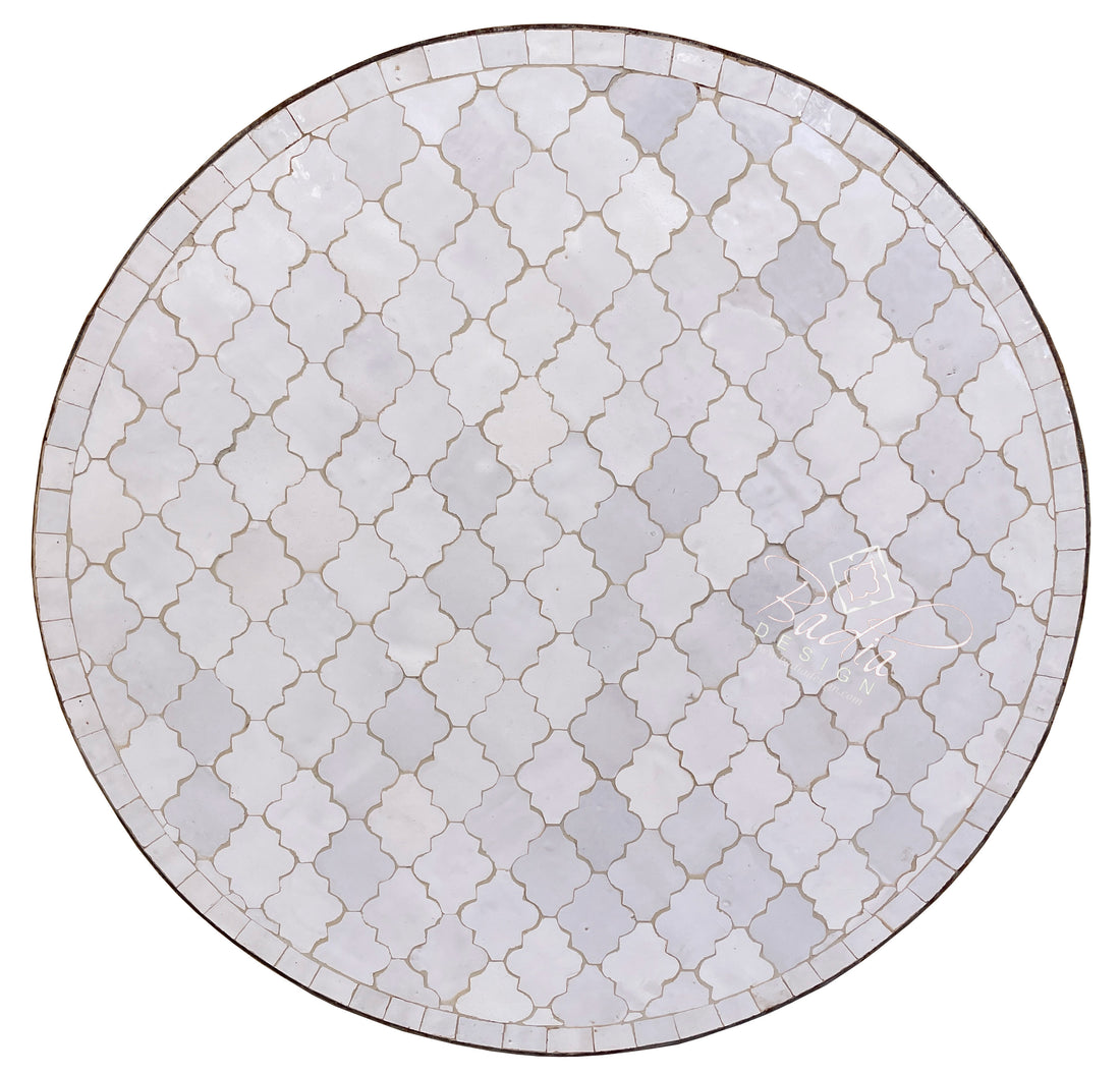 Moroccan Intricately Designed White Round Tile Table Top