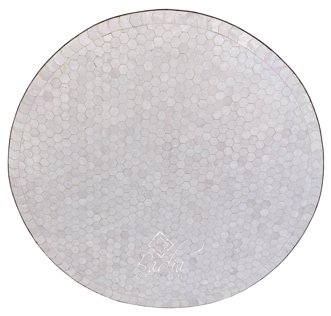 White Intricately Designed Moroccan Mosaic Tile Table Top