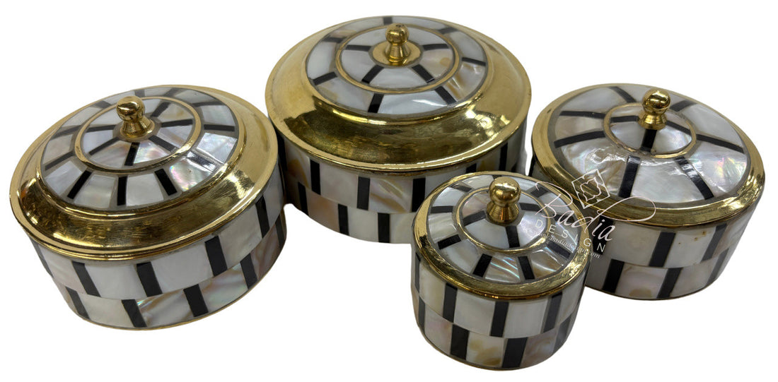 Handmade Round Moroccan Mother of Pearl Trinket Container
