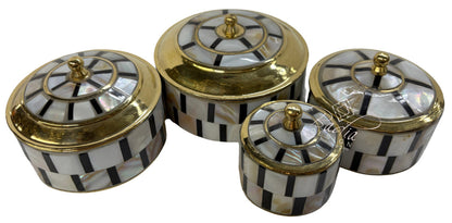 Handmade Round Moroccan Mother of Pearl Trinket Container