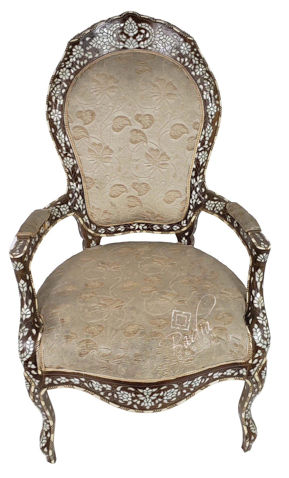 Mother of Pearl Inlaid Chair with Fabric Seat Cover - MOP-CH028
