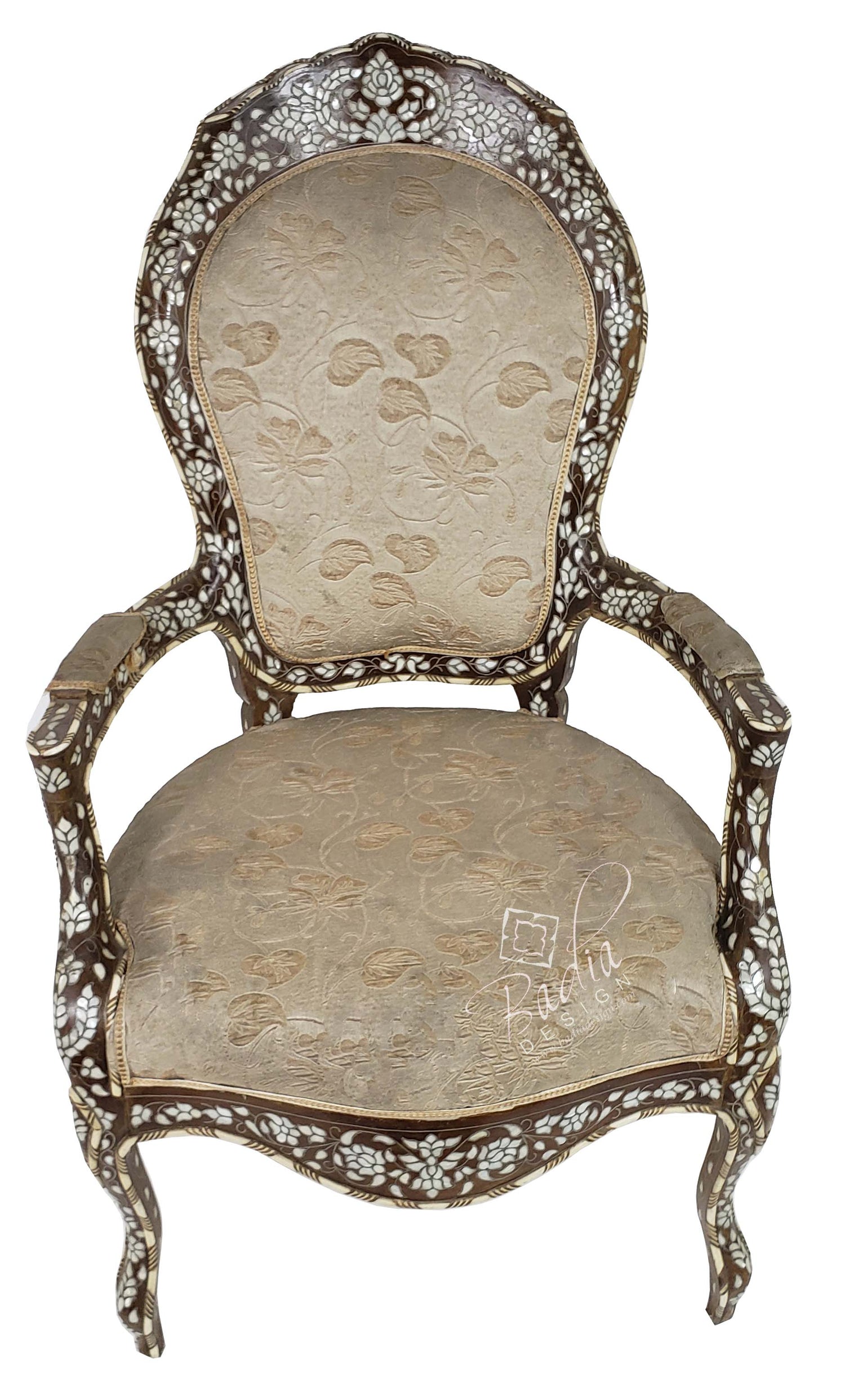 Mother of Pearl Inlaid Chair with Fabric Seat Cover - MOP-CH028