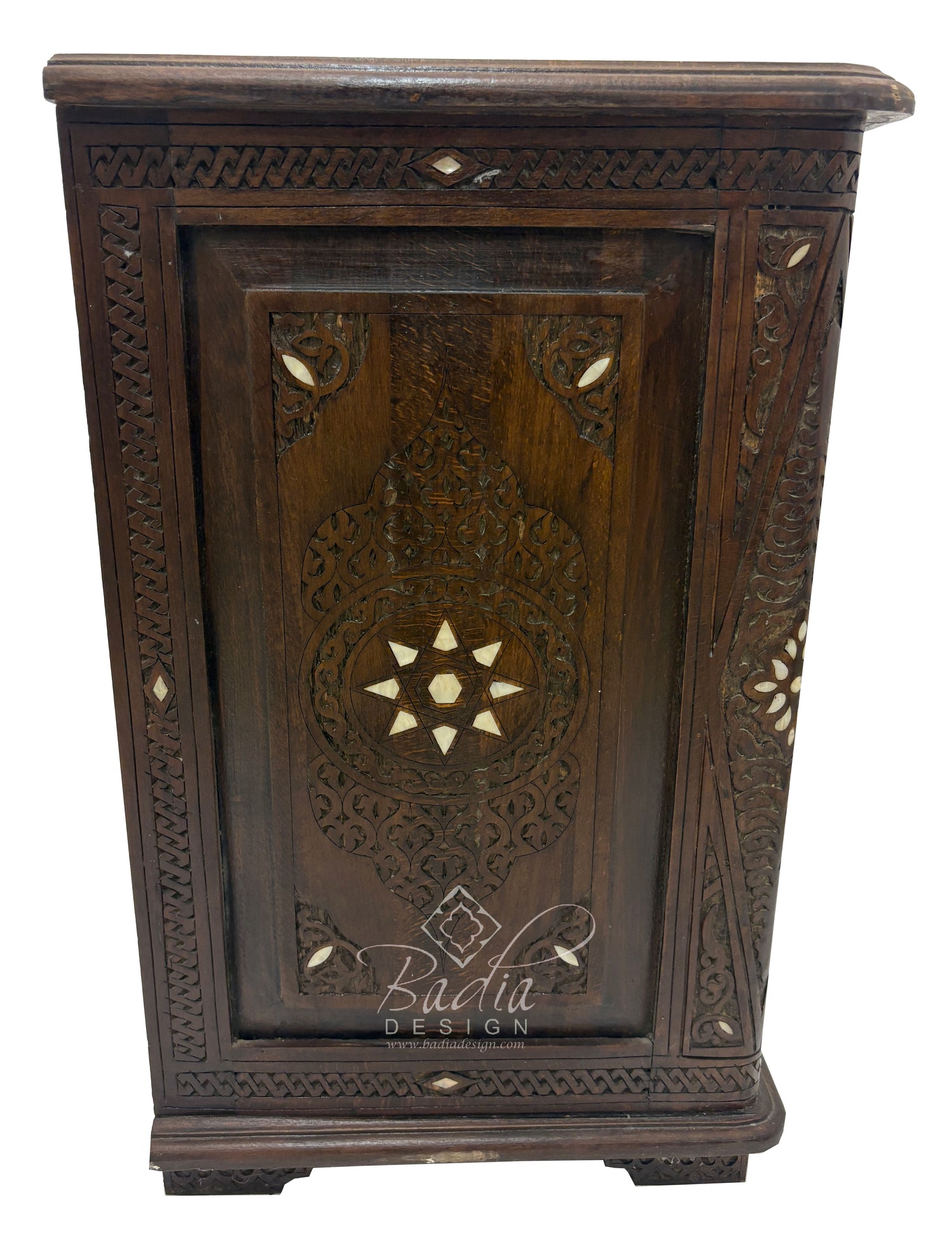 Mother of Pearl Inlay Bedside Dark Stained Nightstand