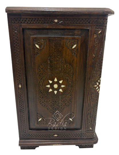 Mother of Pearl Inlay Bedside Dark Stained Nightstand