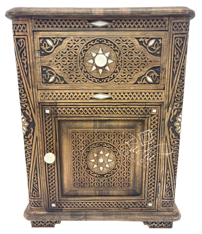 Mother of Pearl Inlay Bedside Light Stained Nightstand