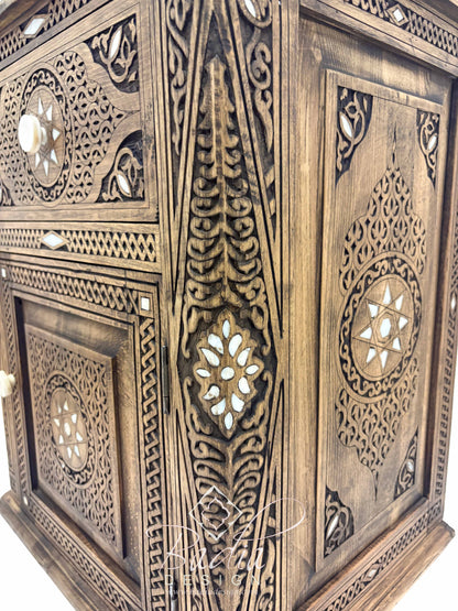 Mother of Pearl Inlay Bedside Light Stained Nightstand