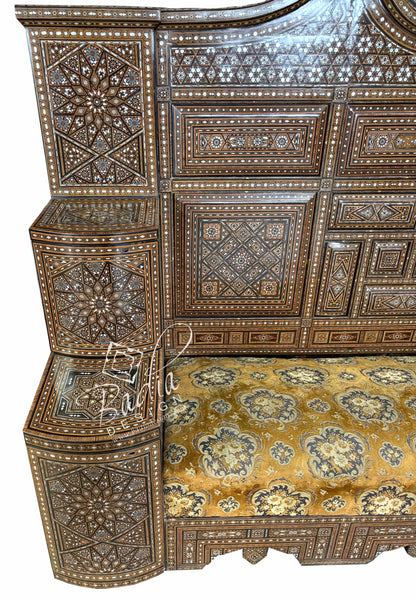 Mother of Pearl Inlay Throne Bench with Upholstered Seat