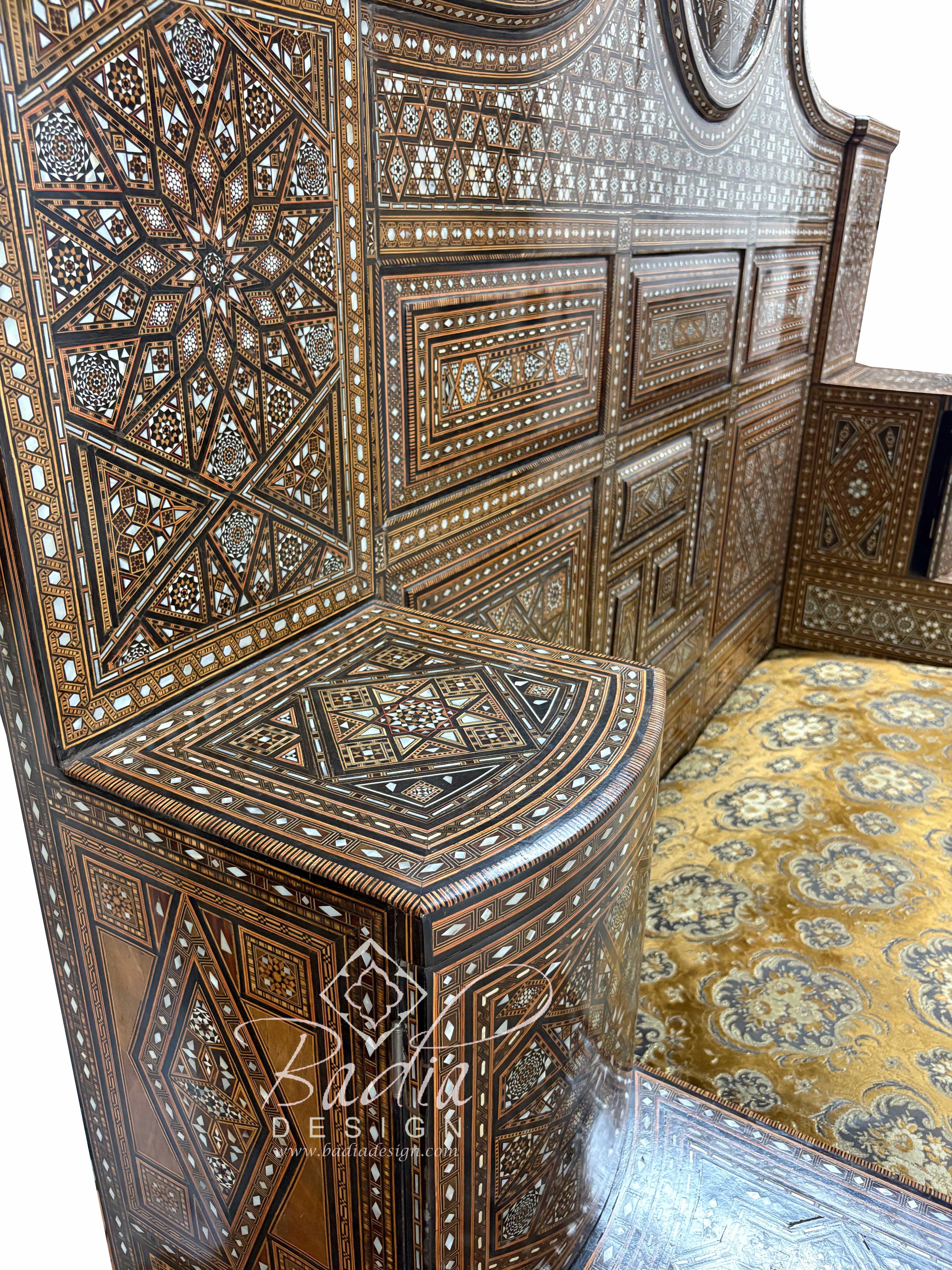 Mother of Pearl Inlay Throne Bench with Upholstered Seat