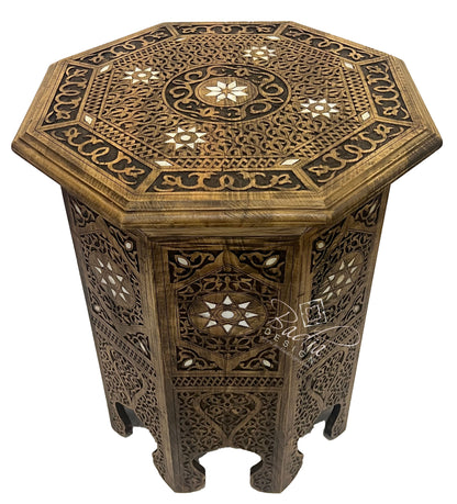 Moroccan Mother of Pearl Inlay Hand Carved Accent Table