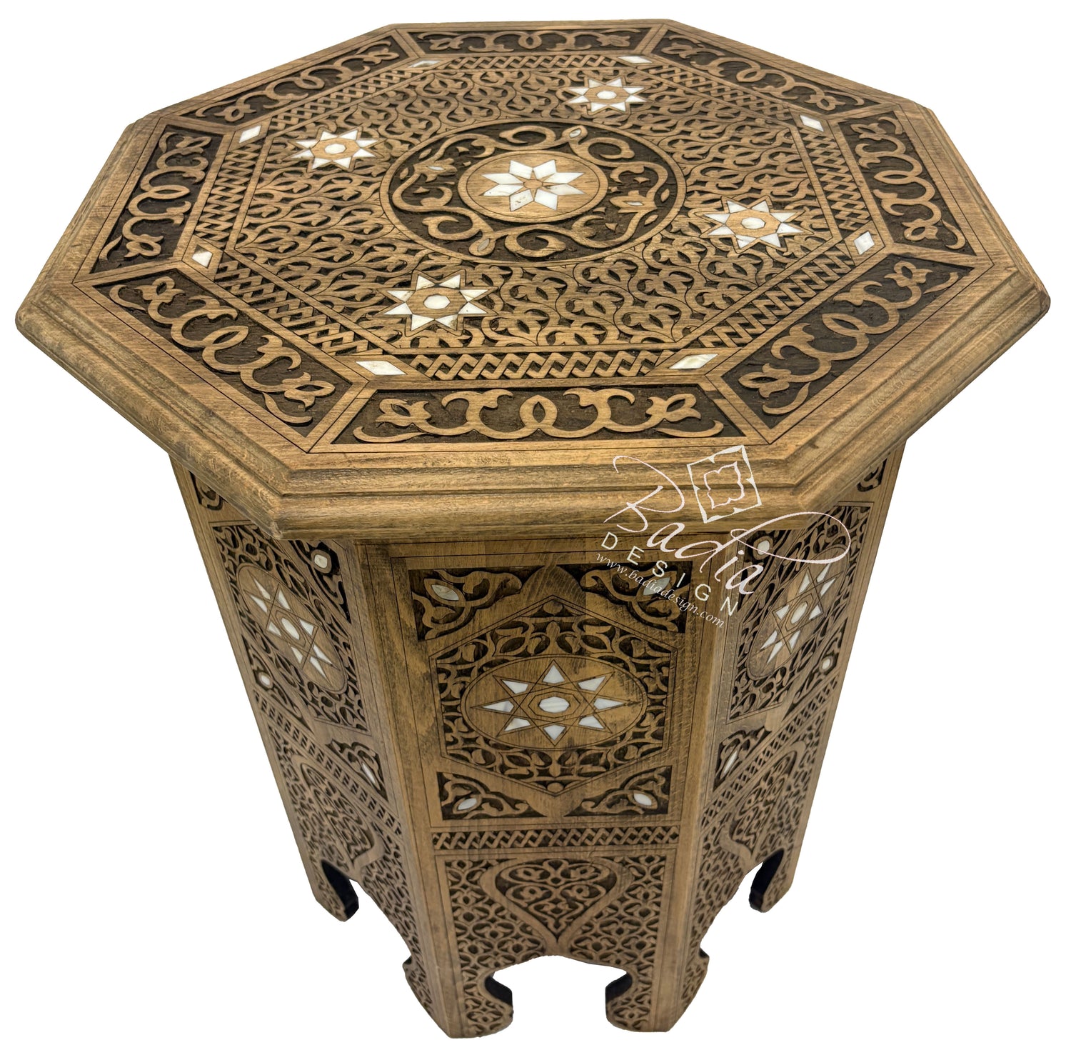 Mother of Pearl Inlay Hand Carved Accent Table