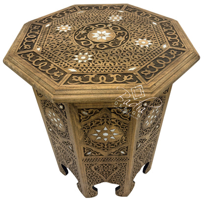 Mother of Pearl Inlay Hand Carved Accent Table