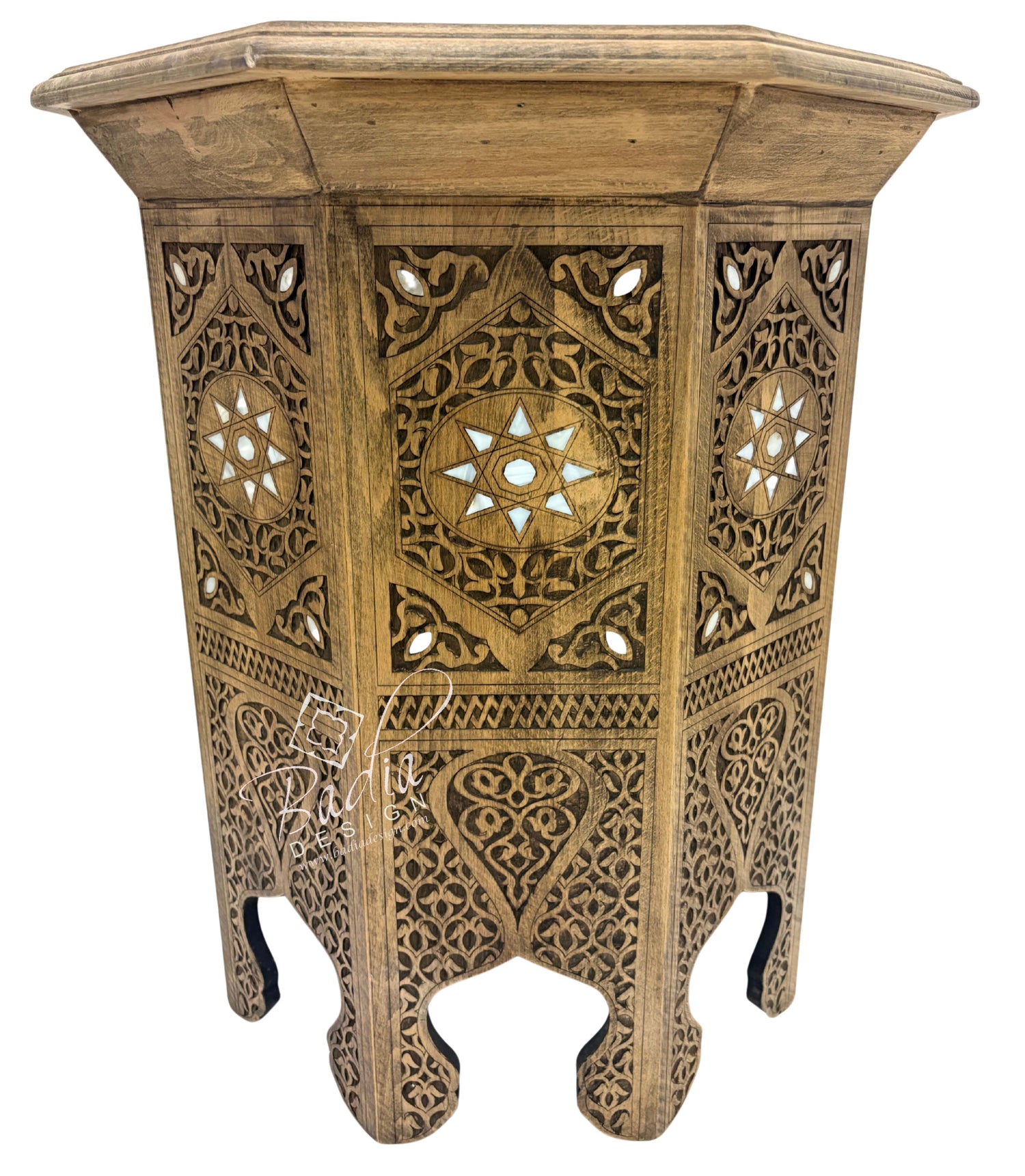 Mother of Pearl Inlay Hand Carved Accent Table