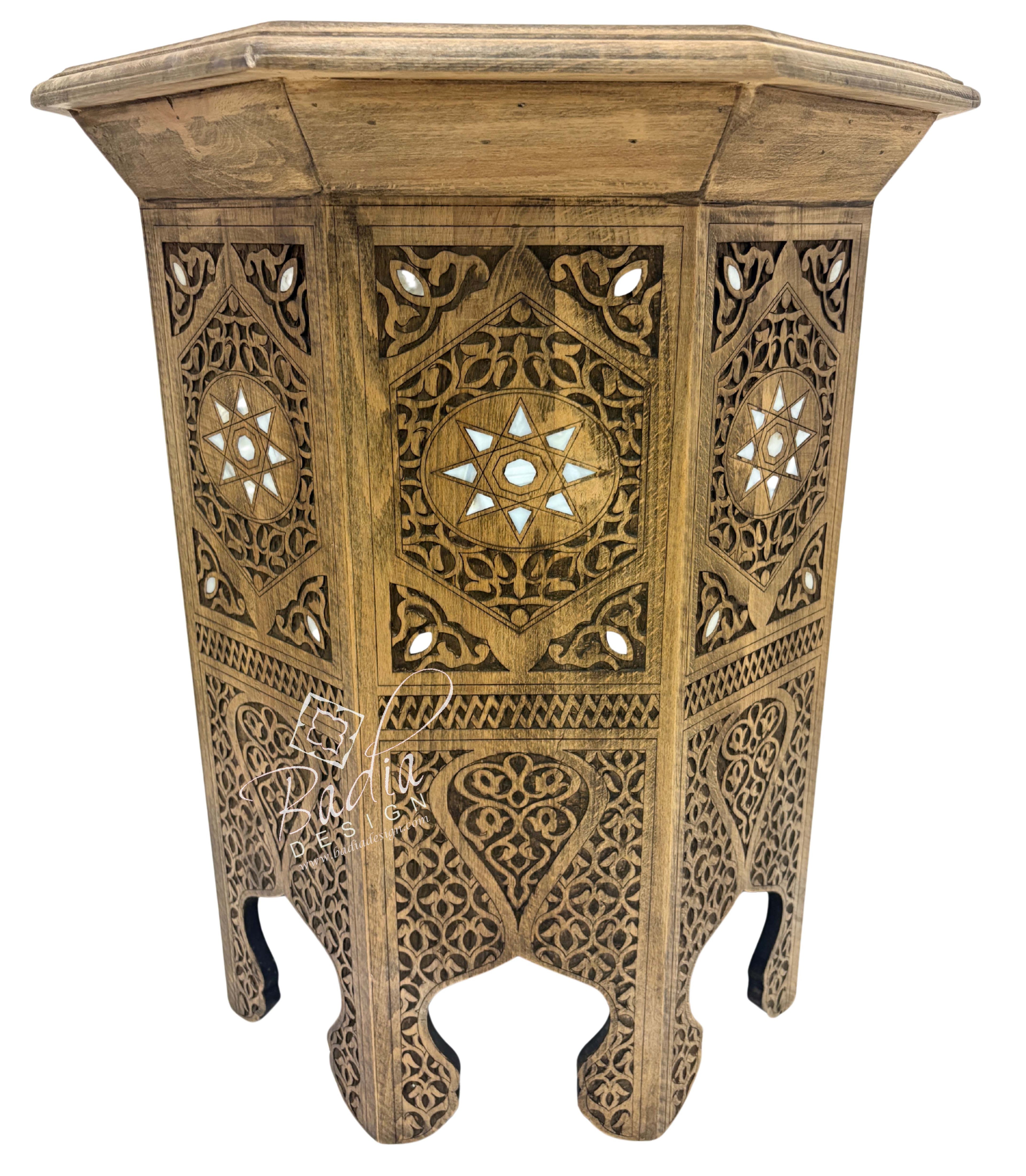 Mother of Pearl Inlay Hand Carved Accent Table