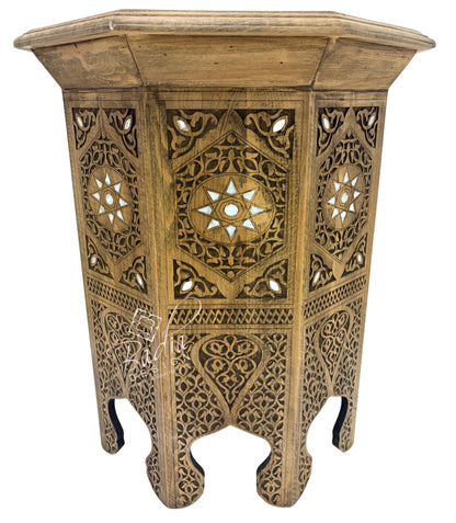 Mother of Pearl Inlay Hand Carved Accent Table