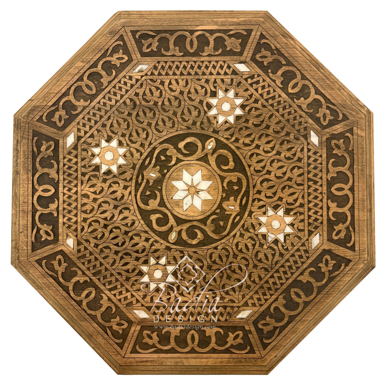 Mother of Pearl Inlay Hand Carved Accent Table