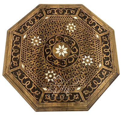Moroccan Mother of Pearl Inlay Hand Carved Accent Table Top
