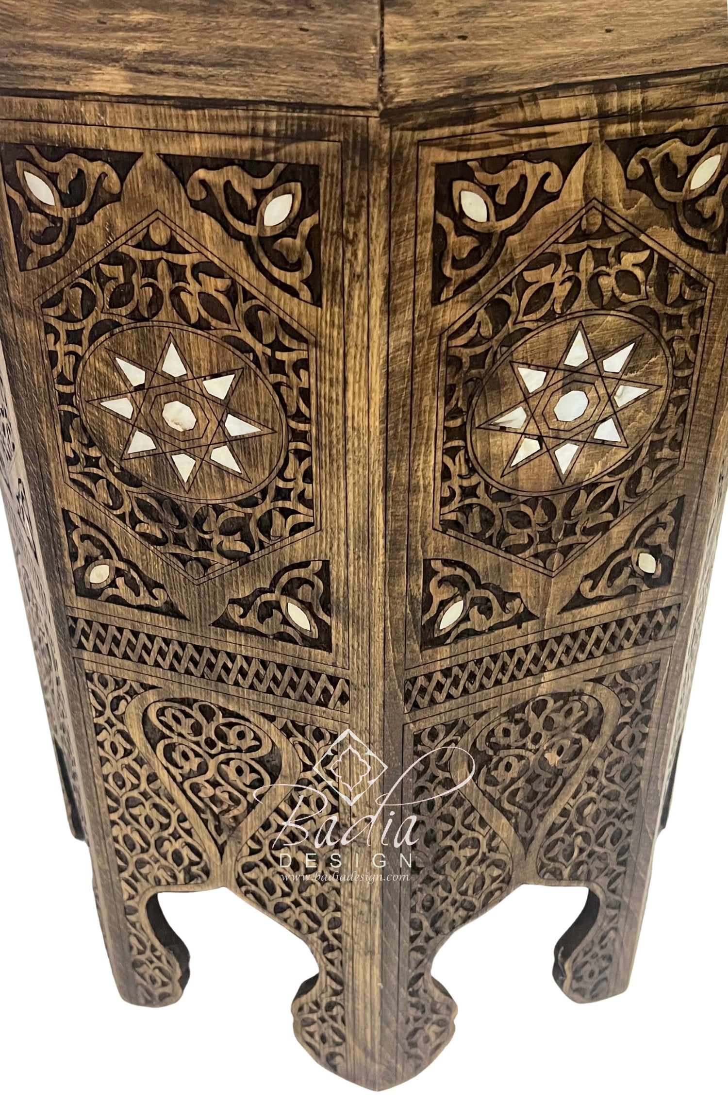 Mother of Pearl Inlay Hand Carved Accent Table