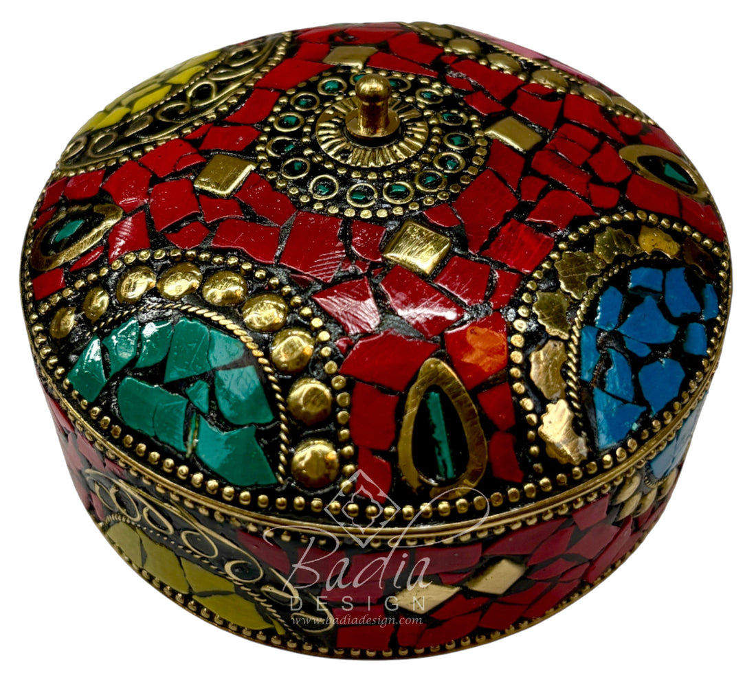 Moroccan Multi-Color Resin Container with Gold Metal Detail