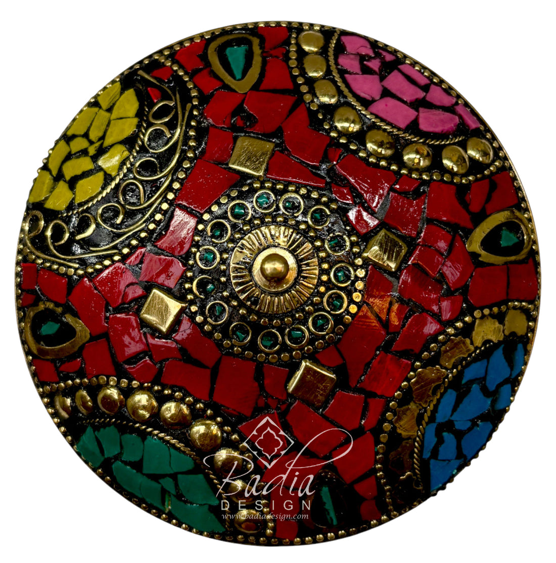 Moroccan Multi-Color Resin Container with Gold Metal Detail Top