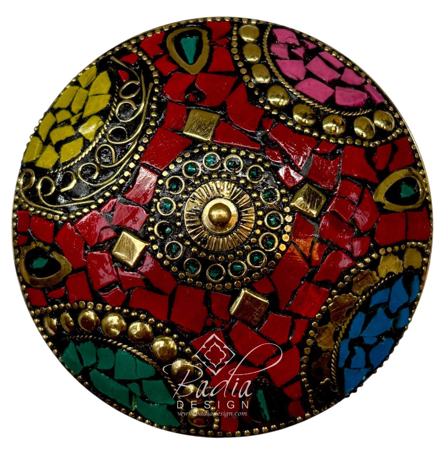 Moroccan Multi-Color Resin Container with Gold Metal Detail Top