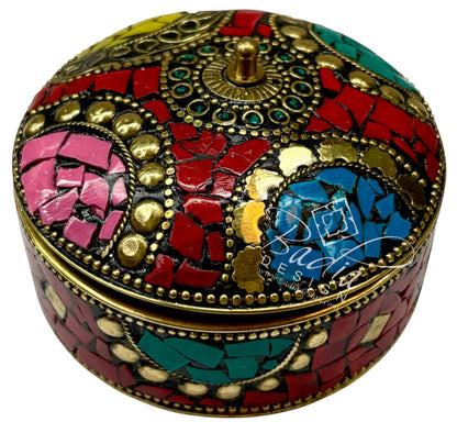 Moroccan Multi-Color Resin Container with Gold Metal Detail
