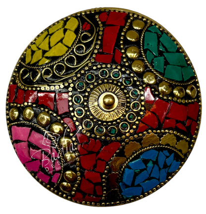 Moroccan Multi-Color Resin Container with Gold Metal Detail Top