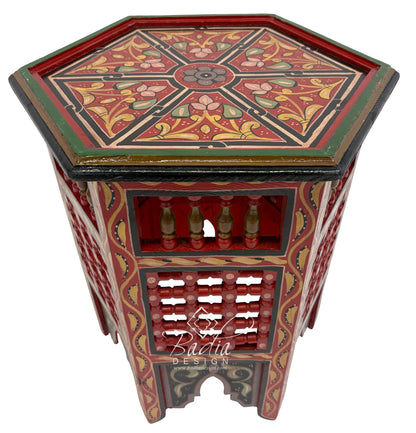 Hand Painted Moroccan Multi-Color Side Tables with Moucharabieh Wood Design