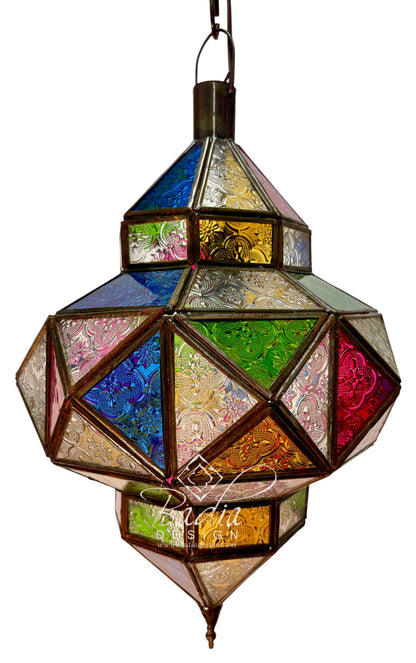 Moroccan Multi-Color Stained Glass Hanging Lantern