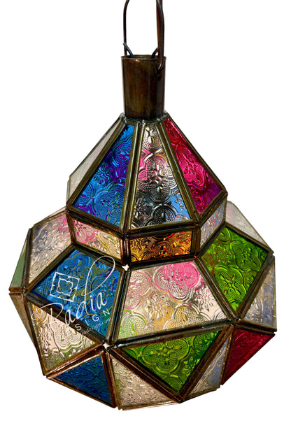 Multi-Color Stained Glass Hanging Lantern