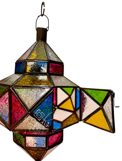 Multi-Color Stained Glass Hanging Lantern