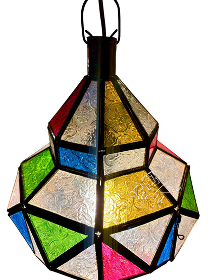 Multi-Color Stained Glass Hanging Lantern