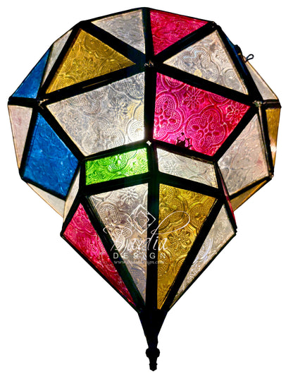 Multi-Color Stained Glass Hanging Lantern