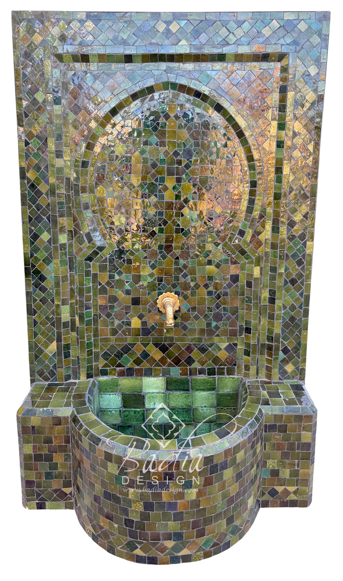 Moroccan Multi-Shade Green Mosaic Fountain