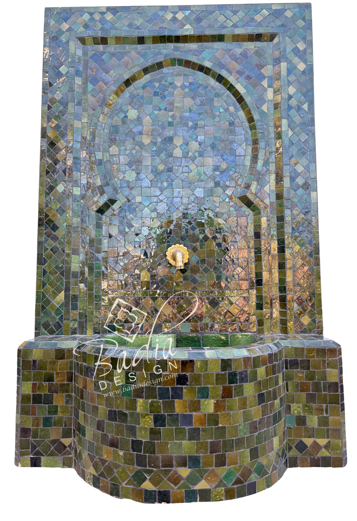 Moroccan Multi-Shade Green Mosaic Fountain